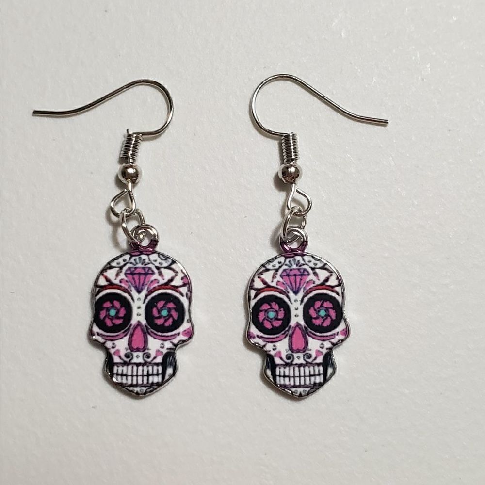 Handmade Halloween Day of the Dead skull earrings